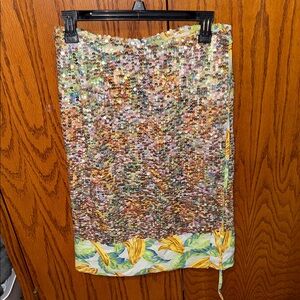 Multicolor Sequin Wrap Skirt with Tropical Hem